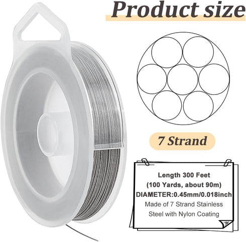 BENECREAT 300-Feet 7-Strand Beading Wire, 0.018inch/ 0.46mm Tiger Tail Bead Stringing Wire for Jewelry Making Threading Necklace Bracelet Crafts...