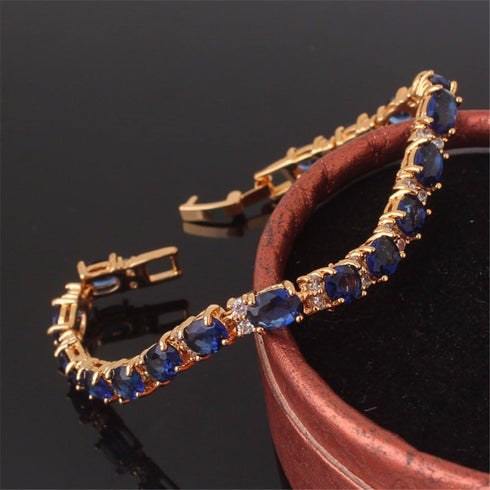 GULICX Gold Plated Tennis Bracelet Sparkling Sapphire Color Blue Cubic Zirconia...