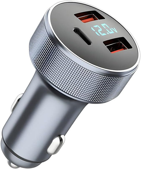 72W Fast Car Charger Adapter, Dual USB Fast Charging Type C Car Charger with LED Display Adapter, QC 3.0 PD Cigarette Lighter Adapter for Laptop S...
