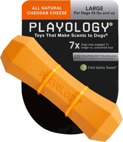 Playology Squeaky Chew Stick Dog Toy for Large Dog Breeds (35lbs and Up) - Engaging All-Natural Cheddar Chesse Scented Dog Chew Toy for Moderate C...