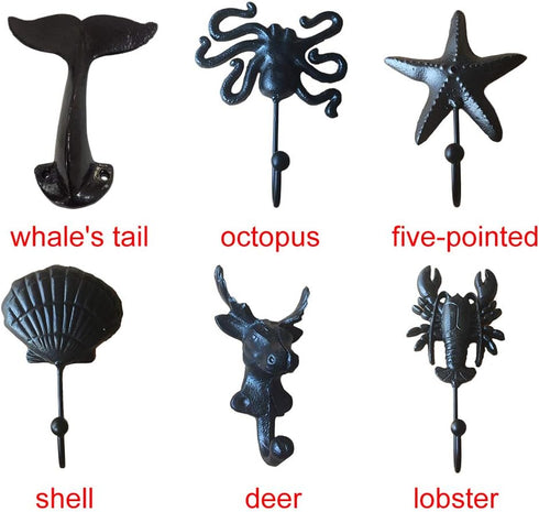 Wall Hooks Heavy Duty,Decorative Cast Iron Whale Tail Nautical Wall Coat Hook Utility Hanging Hook Clothes Store Display Hook...