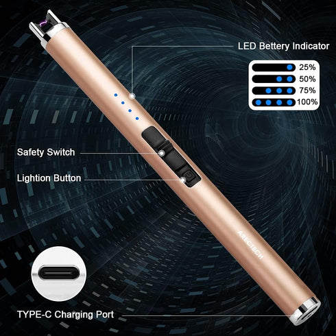 ARECTECH Rechargeable Electric Candle Lighter Arc Plasma Windproof Lighter for Candle Kitchen Birthday Gift for Mom Men Wife with Type-C Cable Cha...