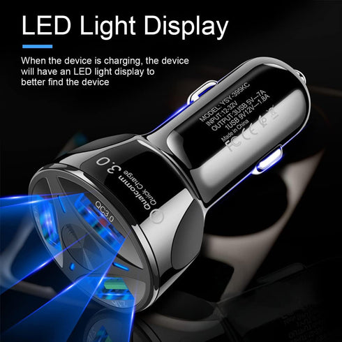 QC 3.0 Car Fast Charger, 3-Port Smart Phone Charger Compatible with Cigarette Lighter Socket, iPhone 11/Pro/Pro Max, 12 Pro, iPad, Samsung Galaxy,...