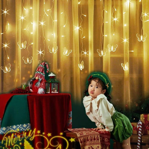 Butterfly Curtain Fairy String Lights, 120LED 8 Modes USB Powered Timer Firefly Twinkle Light with Romote, 14.7FT Copper Wire Hanging Decoration f...