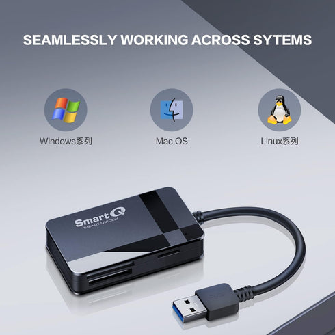 SmartQ C368 USB 3.0 Card Reader - Plug & Play, Compatible with Apple & Windows, Supports SD, Micro SD, MS, CF Cards...