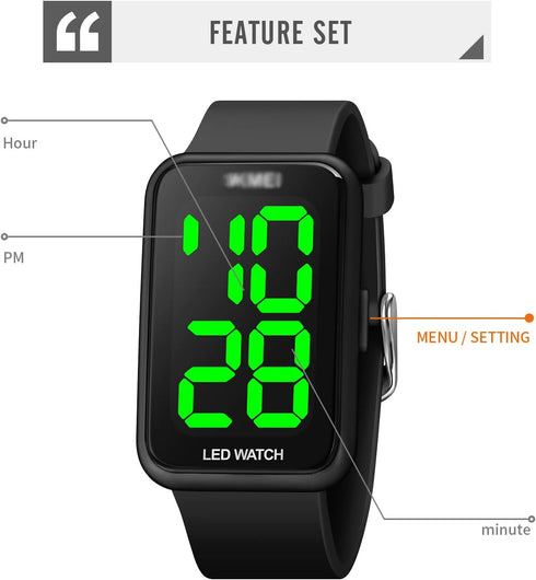 Digital Sport Watch, Fashion LED large digital display Watch Outdoor 50M Waterproof Rubber Bands Wristwatch for Men Women Teens Students...