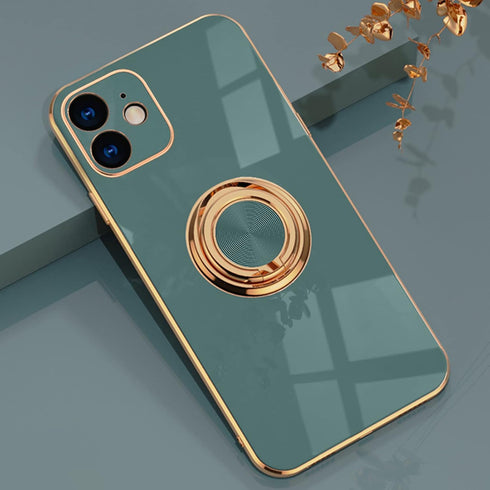 for iPhone 11 Phone Case with 360° Rotatable Finger Ring Holder Kickstand Magnetic Shiny Gold Plated Edge for Women Men Shockproof Soft TPU Protec...
