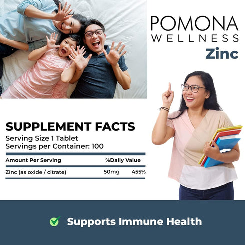 Pomona Wellness Zinc Supplements For Adults, 50mg, Skin Health And Immune Support, Easy To Swallow, For Antioxidant And Overall Health, Vegan, Non...