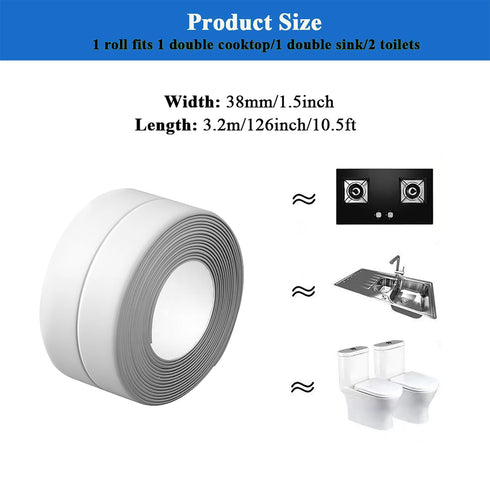2PC White Caulk Tape for Bath and Kitchen, Peel and Stick Caulk Strips for Bathroom Waterproof, Toilet Caulk Strips Self Adhesive Toilet Tape for ...