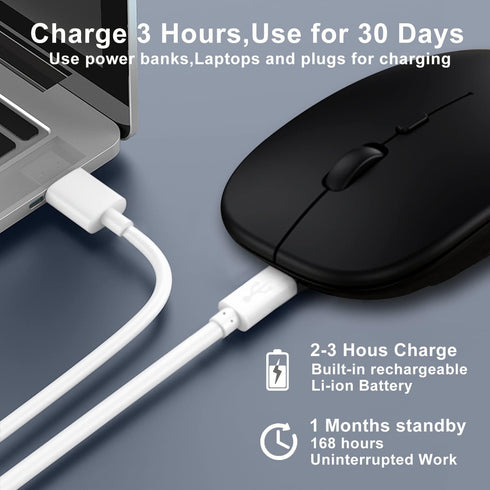Wireless Bluetooth Mouse for iPad/MacBook Pro/Air/Laptop/pc Rechargeable Silent Mouse Portable Slim for Surface Pro/Lenovo/Samsung Tablet (Black)...