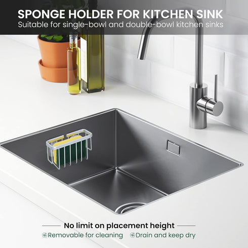 Sponge Holder for Kitchen Sink Suction?Anti-Rust Kitchen Sink Sponge Holder Aluminum Sink Sponge Holder with Suction Cups for Sponges, Scrubbers, ...