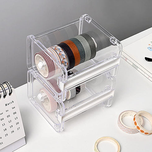 2 Pack Washi Tape Dispenser Cutter Transparent Acrylic Visible Roll Tape Holder Storage Desktop Office Tape Dispensers...