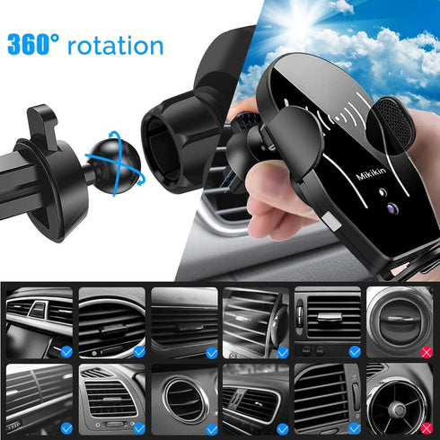 Wireless Car Charger Mount, Mikikin Auto-Clamping Qi 10W 7.5W Fast Charging Car Phone Holder Air Vent Compatible with iPhone 14 13 12 Pro Max Mini...