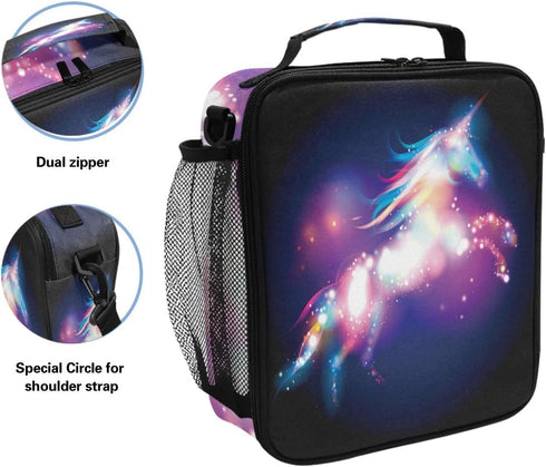 Wamika Unicorn Magic Design With Stars Lunch Box Insulated Lunch Bag Large Freezable Mermaid Unicorn Rainbow Galaxy Space Lunch Bag Tote Cooler Lu...