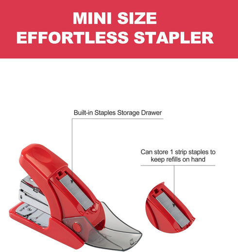 Effortless Mini Stapler Set, 20 Sheet Capacity, Integrated Remover & Staple Storage, Holds 1/4" Staples, includes 1000 Staples, Lightweight, Offic...