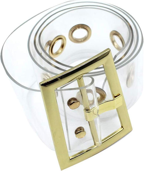 ANKOMINA Women Fashion Holographic Clear Wide Belt Transparent PVC Metal Buckle Waist Belt Waistband Cinch Dress Belt...