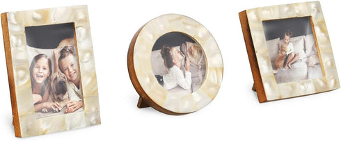 Handicrafts Home Baby Picture Frame for Newborn Girls and Boys Shower - Birthday Gifts Vintage Photo Frames Set of 3 Pieces (White-Pearl)...