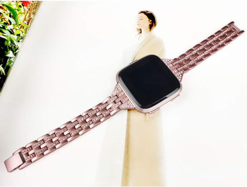 Bands Compatible with Fitbit Versa 2/Versa Lite/Versa, Women Replacement Metal Rhinestone Bling Bracelet Wristband, Rose Gold...