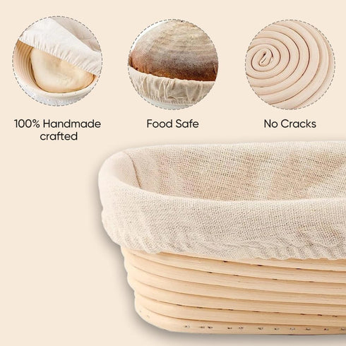 Sourdough Bread Proofing Baskets Banneton Set of 2, Round & Oval Sourdough Banneton Bowl with Liners, Handmade Quality Indonesian Rattan Bread Bak...