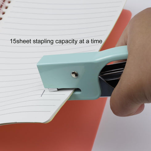 Small Hand-held Stapler Set, 15 Sheet Capacity, includes 750Pcs Staples and A Staple Remover, Mini Desktop Stapler for Office, School, Home or Tra...