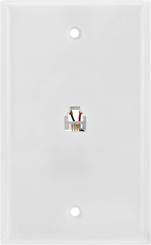 Cmple - Single RJ11 Connector with 4 Conductors Phone Wall Plate Jack 6P4C Telephone Single Jack Wallplate with Screws...