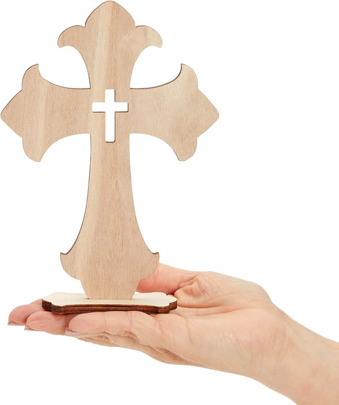 Bright Creations Wooden Crosses for Crafts - 12-Pack, 3 Sizes & Light Brown Unfinished Wood - DIY Blank Crosses with Stands - for Baptism Favors &...