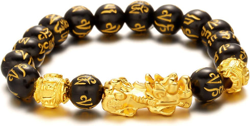 Feng Shui Pixiu Bracelet Good Luck Black Obsidian Wealth Protection Bracelet Can Bring Luck and Prosperity Buddha Beads Elastic Bracelet for Women...
