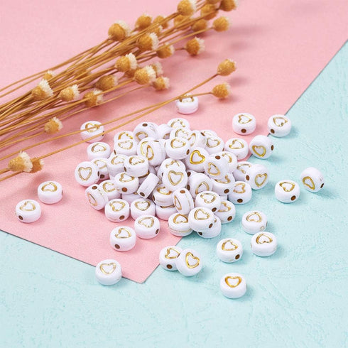Cheriswelry 200pcs 7mm White Gold Acrylic Heart Beads Flat Round Disc Coin Heart Pony Beads for DIY Bracelet Necklace Jewelry Making Supplies...