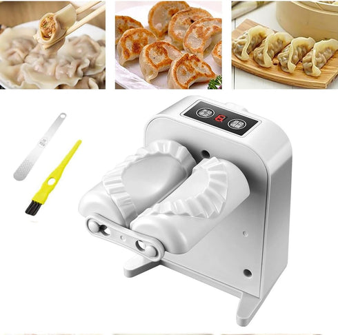 Automatic Electric Dumpling Press Maker Machine - Adjustable and Easy to Operate, With Spoon and Brush - For Home Kitchen Pastry Making (White)...