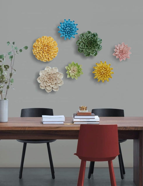 SEINHIJO Ceramic Flower Wall Decor 3D Wall Art Sculpture Modern Arts Gifts Yellow 5.1inch...
