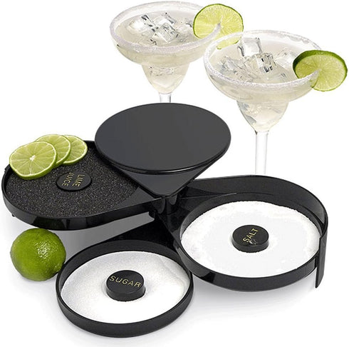 Greenco 3 Tier Bar Glass Rimmer Dish Set for Margarita Drink & Cocktail, Margarita Salt Rimmer, Black - Great For Cocktails Glasses - Bar Accessor...