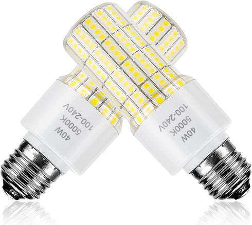 2 Pack 40W Led Light Bulb(300W Equivalent) 5000 Lumens 5000K Daylight White Led Bulbs E26/E27 Medium Base for Indoor Outdoor Street Office Warehou...