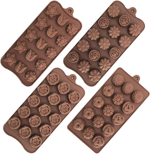 4 Pack Flower Shape Silicone Molds Chocolate Candy Mold, DanziX Silicone Mold for Wedding,Festival, Parties, DIY Enthusiasts-15 Cavity...