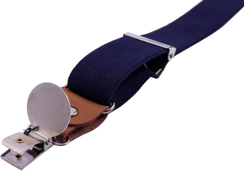 Men's Suspenders and Bow Tie Set Adjustable with Round Metal Clips 48" Navy Blue...