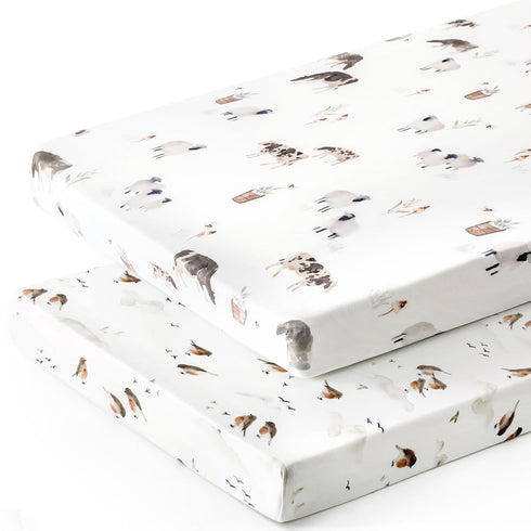 Pack n Play Sheets FItted 2 Pack, Stretchy Ultra Soft Jersey Knit Pack and Play Sheets, Universal Fitted Portable/Mini Crib Mattresses Snug and Sa...