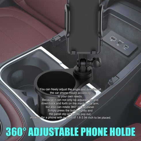 Car Cup Holder Cell Phone Holder, Car Cup Holder Expander with Phone Mount, Car Long Arm with 360° Rotation Cup Holder Cell Phone Holder, 2 in 1 C...