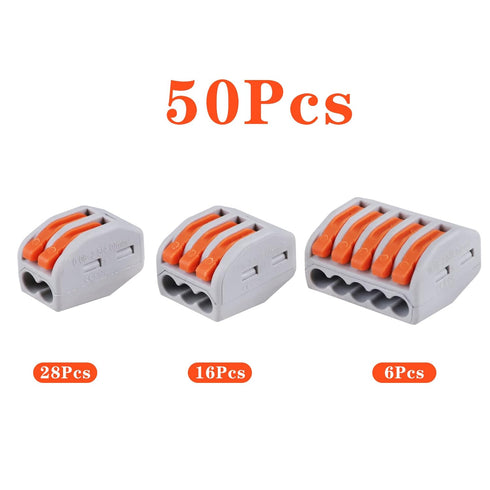 50PCS Lever Wire Connectors Nuts Assortment Kit 28-12 AWG, 2/3/5 Conductor Combination Compact, Electrical Insulated Terminals, Quick Disconnect C...