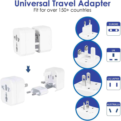 2 Pack Travel Plug Adapter International, Universal Power Adapter Worldwide, All in One Travel Essentials Perfect for European US, EU, UK, AU 160 ...