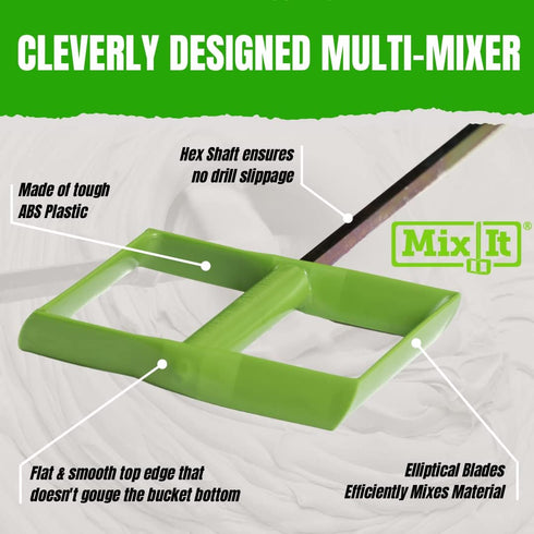 Drywall Mud Mixer for Paint, Epoxy Resin, Potting Soil, Joint Compound - ABS Paddle, 18" Length, Non-Slip 3/8" Zinc Plated Hex Shaft for 1/2" Dril...