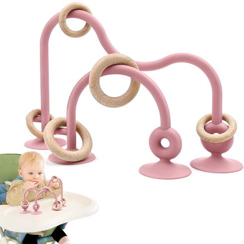 Baby Sensory Teething Chew High Chair Suction Toys for Infant Toddlers 6 12 18 24 Months, Food Grade Silicone Teether with Oak Loop Montessori Edu...