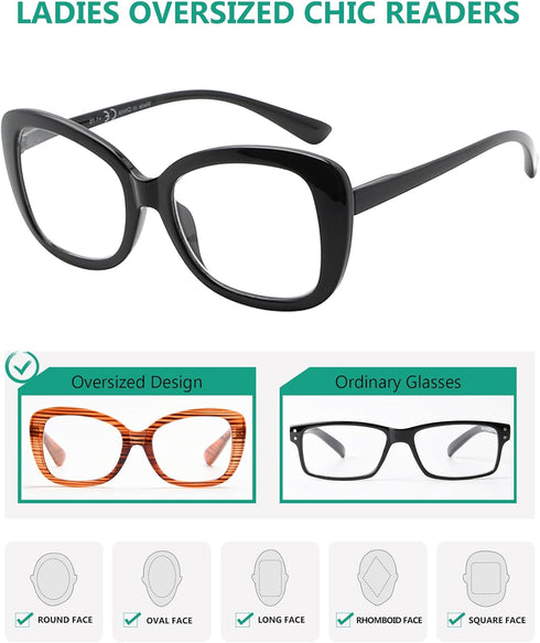 Eyekepper 4-Pack Chic Reading Glasses for Women Oversized Readers +2.50...