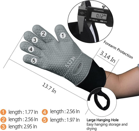 GEEKHOM BBQ Gloves, Grilling Gloves Heat Resistant Oven Gloves, Kitchen Silicone Oven Mitts, Long Waterproof Non-Slip Pot Holder for Barbecue, Coo...