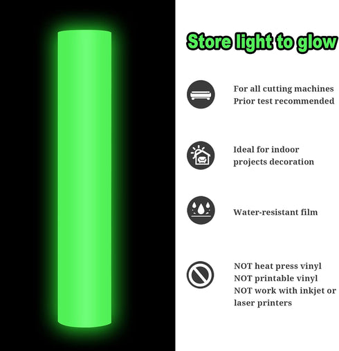 TECKWRAP Glow in Dark Vinyl Matte Adhesive Vinyl for Craft Cutter, Sign Plotter 1ft x 5ft Neon Green Permanent Vinyl, Neon Lime Green...