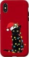 iPhone X/XS Santa Black Cat Tangled Up In Christmas Tree Lights Case...