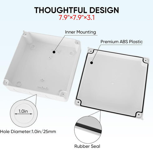 TICONN Electrical Junction Box, IP65 Splash-proof ABS Plastic Project Box Electrical Enclosure (7.9"×7.9"×3.1")...