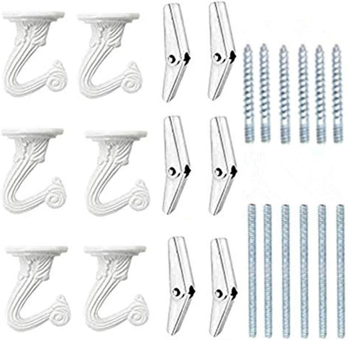 6 Sets White Ceiling Hooks for Hanging Plant, Heavy Duty Swag Toggle Hooks with Hardware (White)...