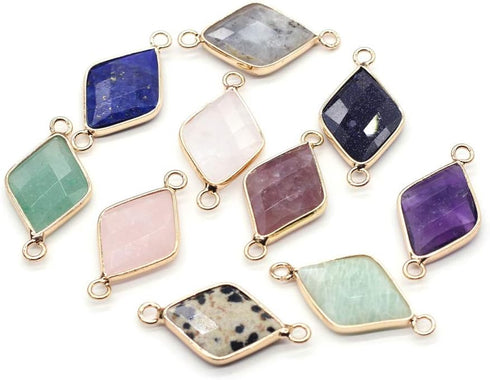 6PCS Natural Stone Pendant Charms,Quadrilateral Shape Random Color Mix Stone Connector Necklace Links Pendants Healing Crystal Quartz Chakra Reiki...
