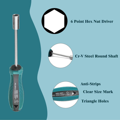 Utoolmart Socket Wrench Screwdriver, 5.5mm Non-Magnetic Tip Hex Nut Driver, Socket Driver Hex Nut Key Wrench Screwdriver, with 75mm Cr-V Steel Rou...