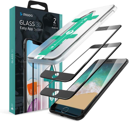 Deppa Premium Screen Protector for iPhone SE 2022, SE 2020, iPhone 7, iPhone 8 (4.7') Tempered Glass 3D Full Coverage with Easy Installation Tray ...