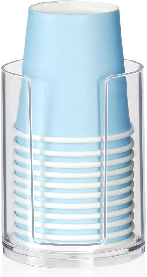 Bathroom Cup Dispenser, Small Cups Holder for 3oz-4oz Disposable Mouthwash Rinsing Paper Cups Storage, Compact Clear Plastic Cup Organizer for Bat...